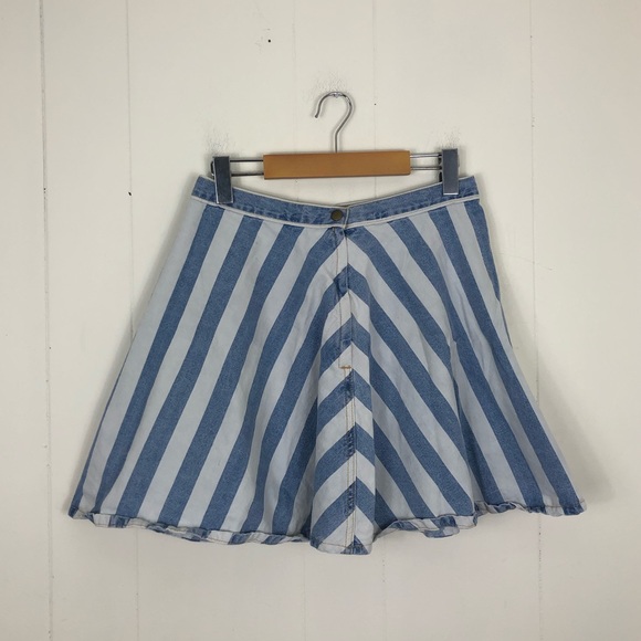 American Apparel Striped Denim Circle Skirt Sz L - Picture 4 of 12